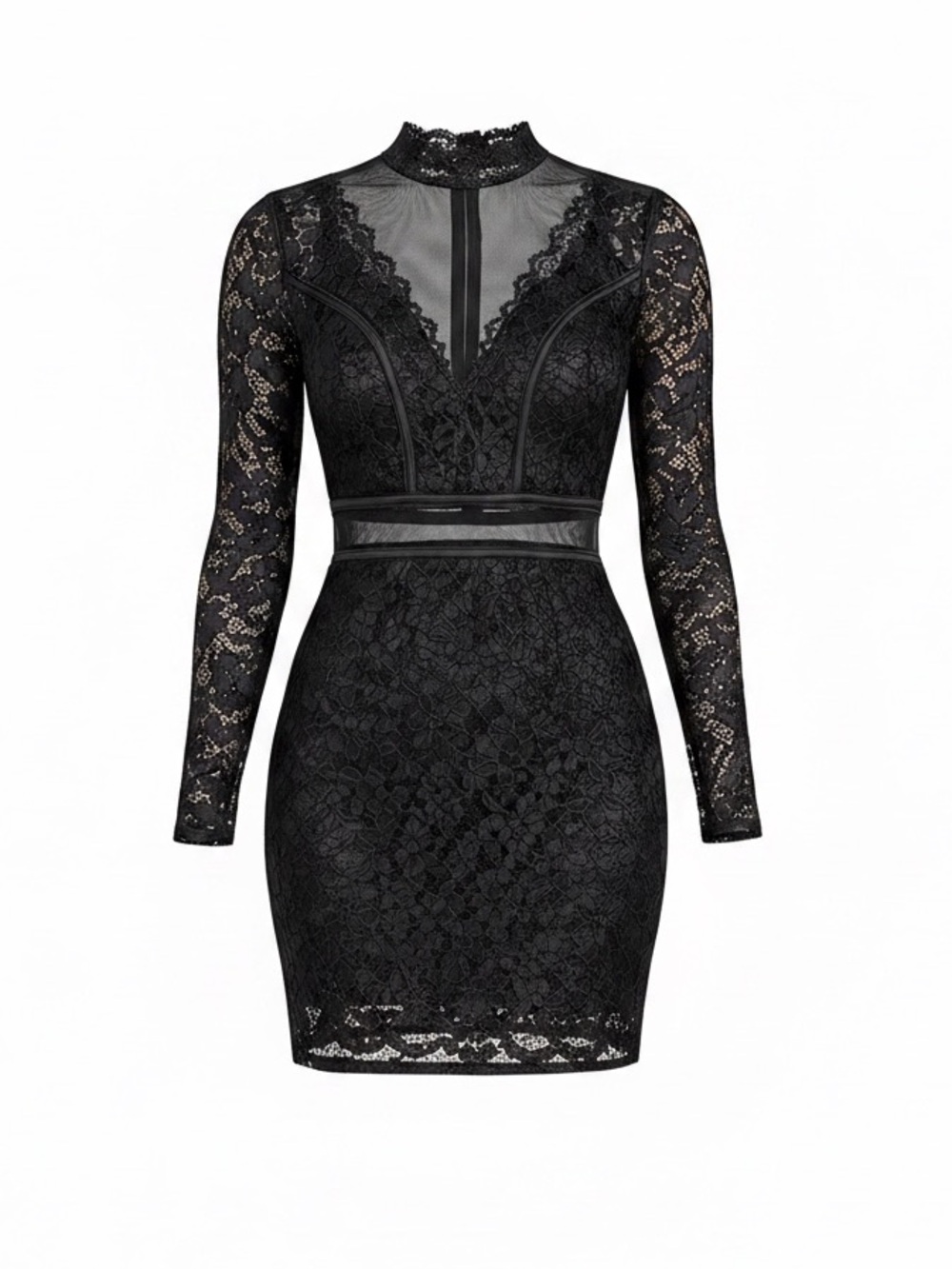 Windsor Black Lace Long Sleeve Mini Dress XS Bodycon Cocktail Date Night